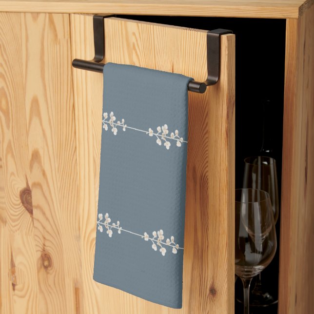 Farmhouse Botanical Hand Towel Blue Floral Kitchen (Thirds Fold)