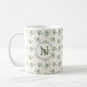 Farmhouse Botanical Watercolor Greenery Initial N Coffee Mug