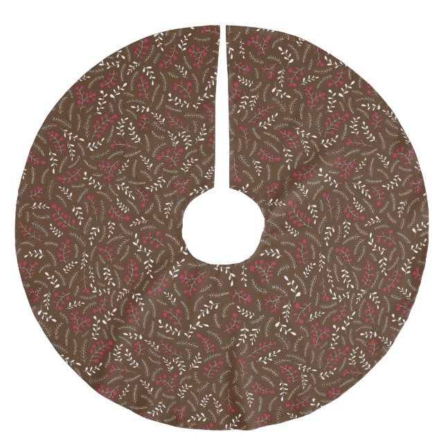 Farmhouse brown rustic foliage wreath pattern cute brushed polyester tree skirt (Front)