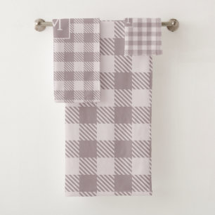 Farmhouse Buffalo Check Plaid Beige Monogram  Bath Towel Set