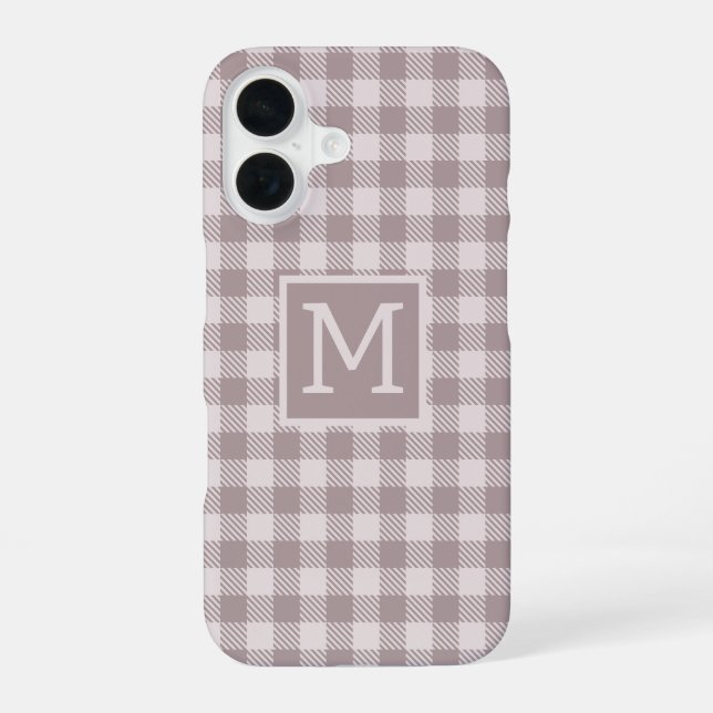 Farmhouse Buffalo Check Plaid Beige Monogram  iPhone 16 Case (Back)
