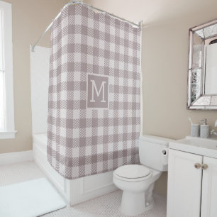 Farmhouse Buffalo Check Plaid Beige Monogram  Shower Curtain