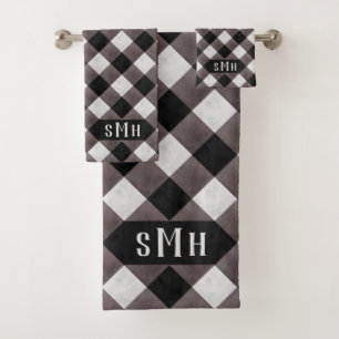 Farmhouse Buffalo Plaid Check 3 Letter Monogram Bath Towel Set