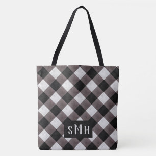 Farmhouse Buffalo Plaid Check 3 Letter Monogram Tote Bag