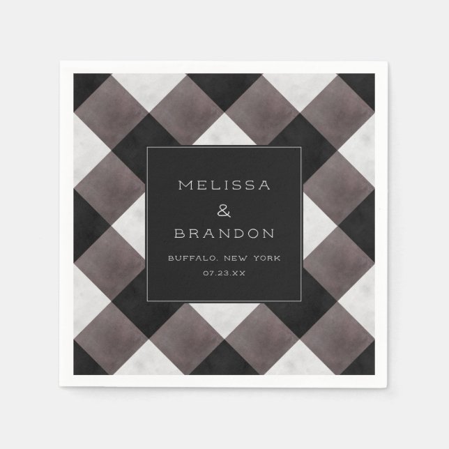 Farmhouse Buffalo Plaid Check Wedding Dinner Napkin (Front)
