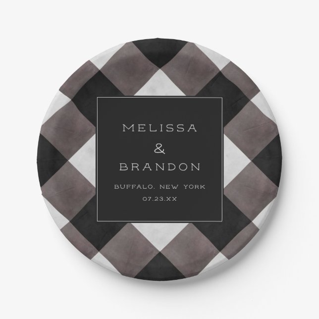 Farmhouse Buffalo Plaid Check Wedding Dinner Paper Plate (Front)