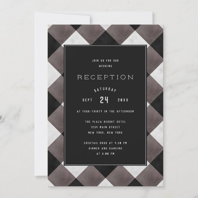 Farmhouse Buffalo Plaid Check Wedding Reception Invitation (Front)