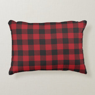 Farmhouse Buffalo Plaid Red and Black Decorative Cushion