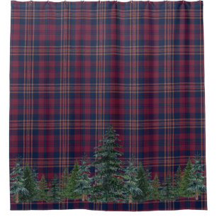Farmhouse Cabin Forest Christmas Tartan Plaid Shower Curtain