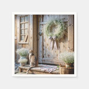 Farmhouse Cat With Baby's Breath Wreath Napkin