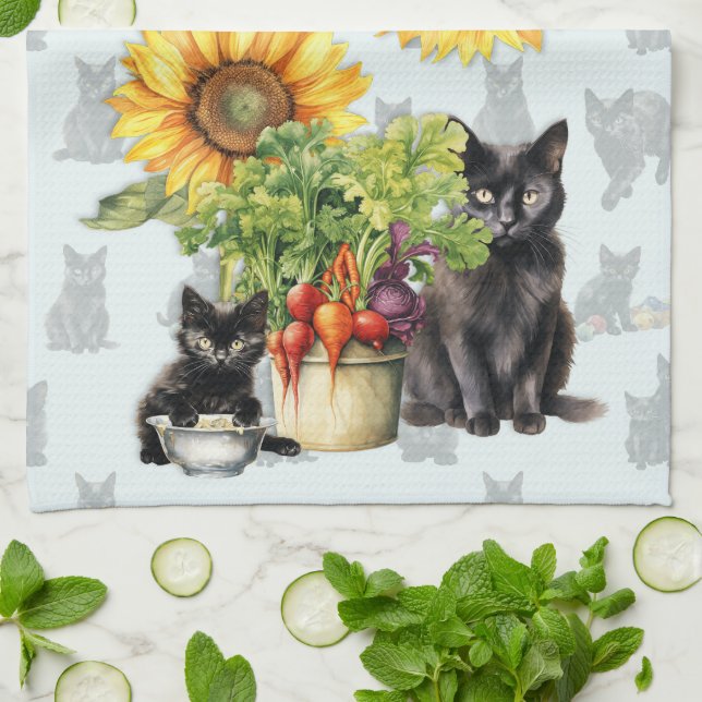 Farmhouse Cats Vegetables Tea Towel (Folded)