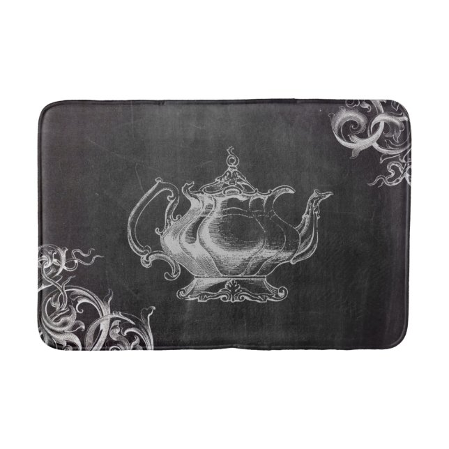 farmhouse chalkboard french country tea pot bath mat (Front)