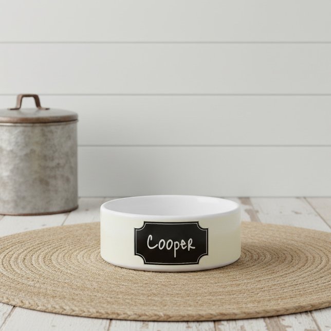 Farmhouse Chalkboard Label Style Personalised Pet Bowl (Farmhouse charm for your pet's feeding station. Your dog or cat can dine in personalized style)
