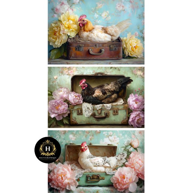 Farmhouse Chic Chicken & Peony Decoupage  Wrapping Paper Sheet (Creator Uploaded)