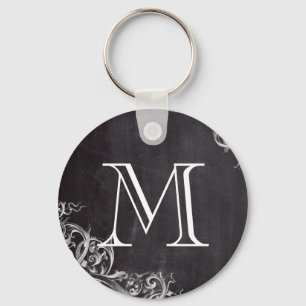 farmhouse chic flourish swirls chalkboard monogram key ring