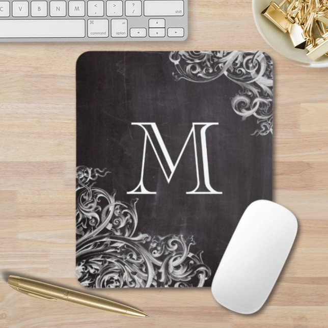 farmhouse chic flourish swirls chalkboard monogram mouse mat (farmhouse chic flourish swirls chalkboard monogram mouse pad)