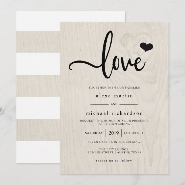 Farmhouse Chic | Modern Rustic Love Wedding Invitation (Front/Back)