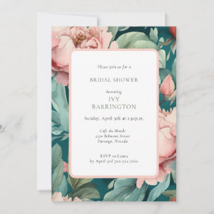 Farmhouse Chic Pink Green Bridal Shower w/QR Code  Invitation