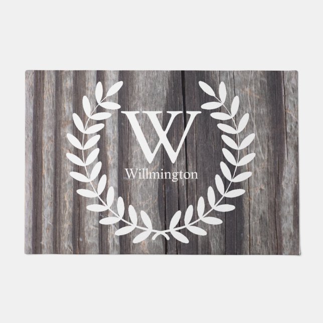 Farmhouse Chic White Country Laurel Weathered Wood Doormat (Front)