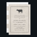 Farmhouse Chic | White Wood with Cow Wedding Invitation<br><div class="desc">This trendy and rustic wedding invitation has a modern vibe with its elegant black text,  cow silhouette,  and thin black frame border on a white wood look background. The back features a white stripe design.</div>