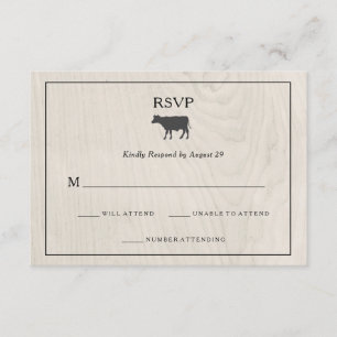 Farmhouse Chic   White Wood with Cow Wedding RSVP Card
