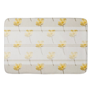 Farmhouse Chic Yellow Flowers & White Stripe Bath Mat