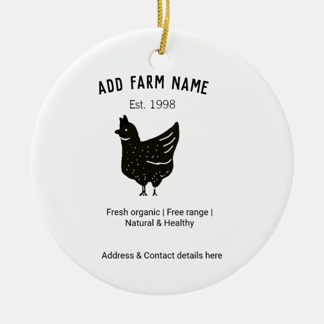 Farmhouse chicken eggs add name year address conta ceramic tree decoration (Front)