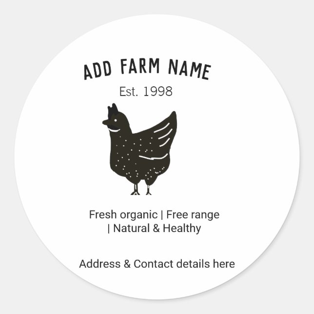 Farmhouse chicken eggs add name year address conta classic round sticker (Front)