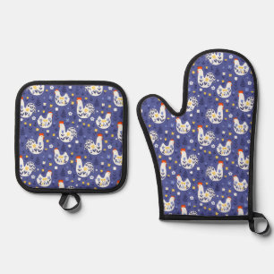 Farmhouse Chicken Floral Pattern Oven Mitt & Pot Holder Set