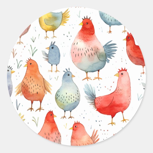 Farmhouse Chickens Classic Round Sticker (Front)