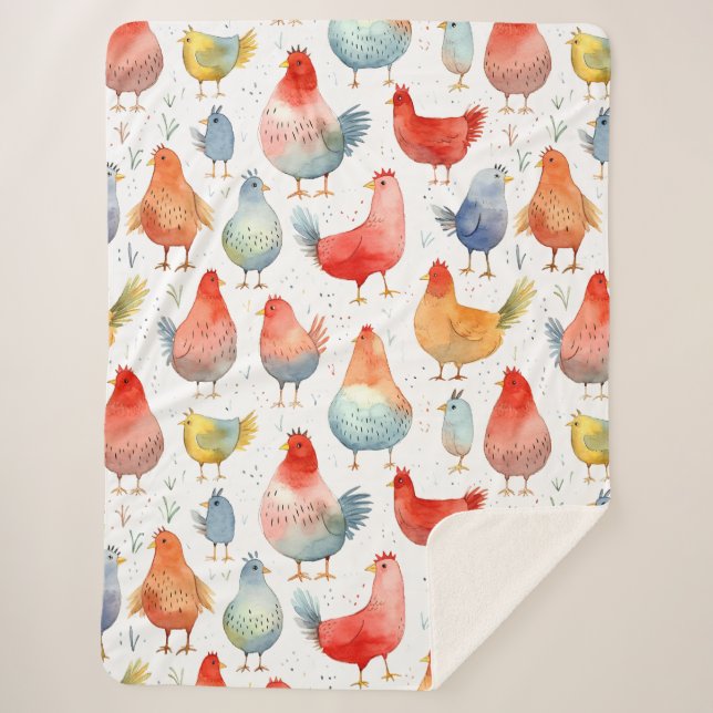 Farmhouse Chickens Sherpa Blanket (Front)