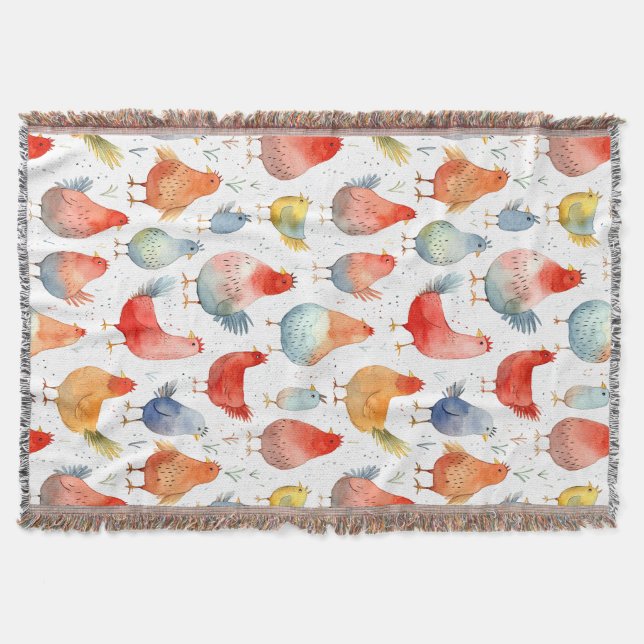Farmhouse Chickens Throw Blanket (Front)