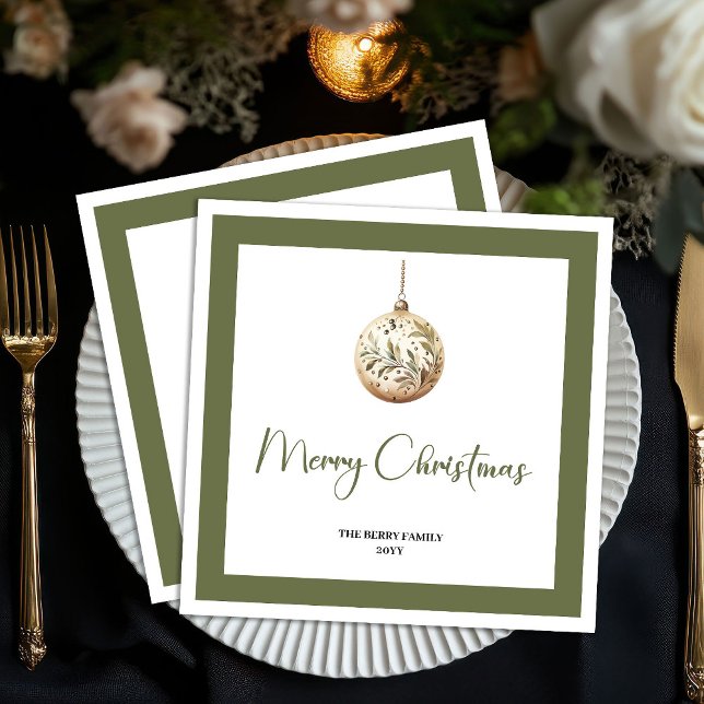 Farmhouse Christmas Ball Custom Family Name Napkin (Farmhouse Christmas Ball Custom Family Name Napkin)