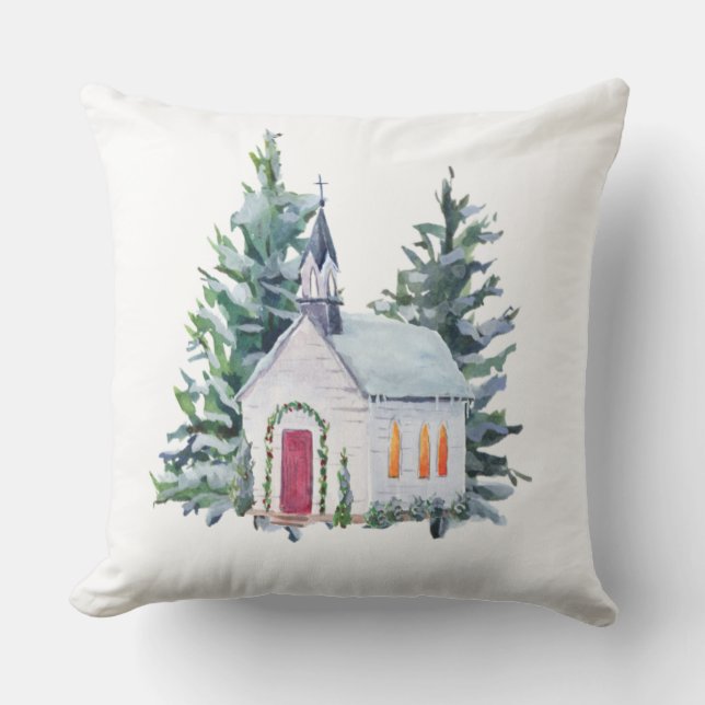 Farmhouse Christmas Church Cushion (Front)
