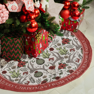 Farmhouse Christmas Floral Deer Skull Antlers Brushed Polyester Tree Skirt