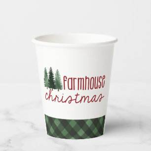 Farmhouse Christmas Green Plaid Holiday Paper Cups