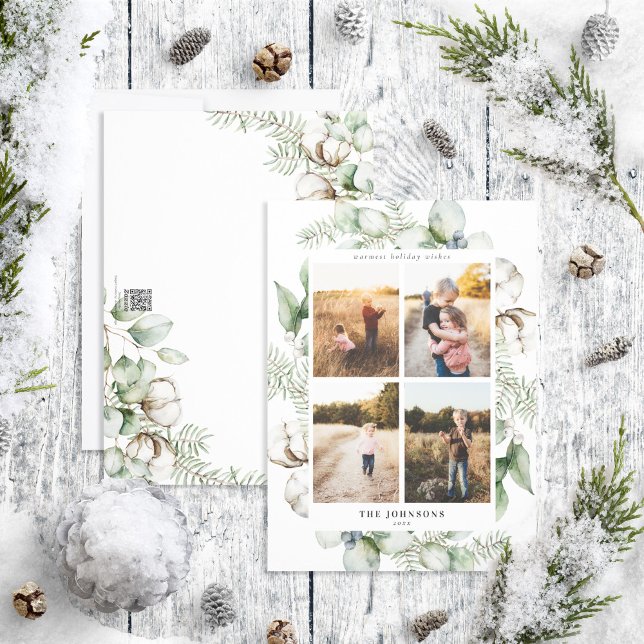 Farmhouse Christmas Greenery 4 Photo Holiday Card (Creator Uploaded)