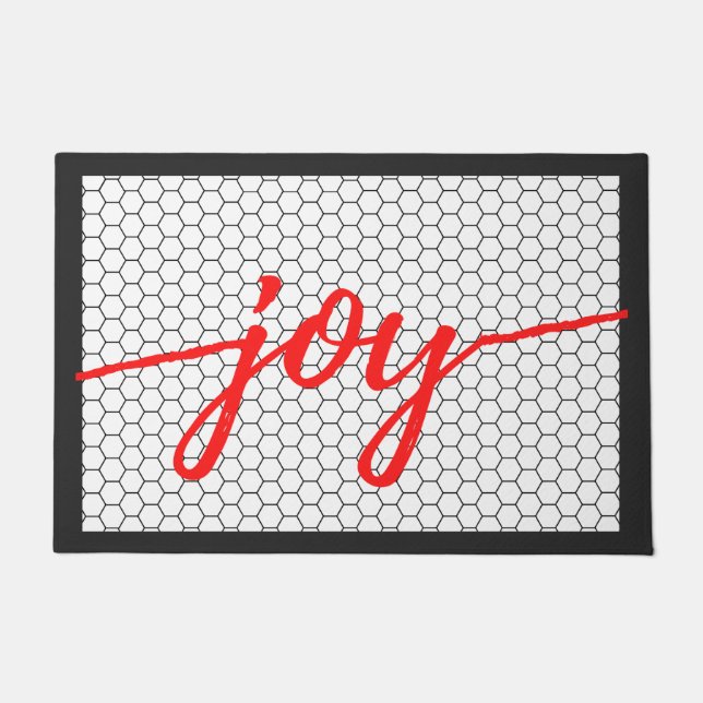 Farmhouse Christmas Joy Black White and Red Winter Doormat (Front)