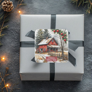 Farmhouse Christmas Magic Vintage Rustic Square Sticker