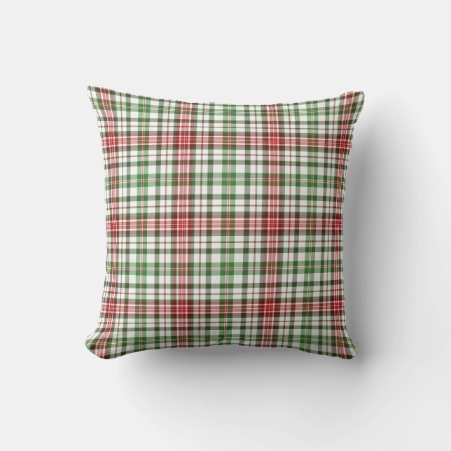 Farmhouse Christmas Plaid Red Green & Off White Cushion (Front)