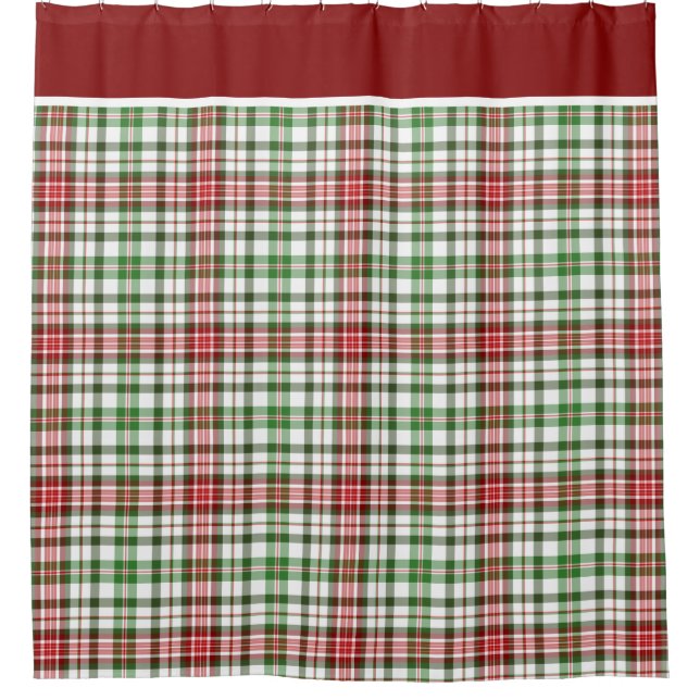 Farmhouse Christmas Plaid Red Green Off White Shower Curtain (Front)