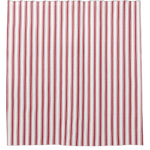 Farmhouse Christmas Red White Ticking Stripe Shower Curtain
