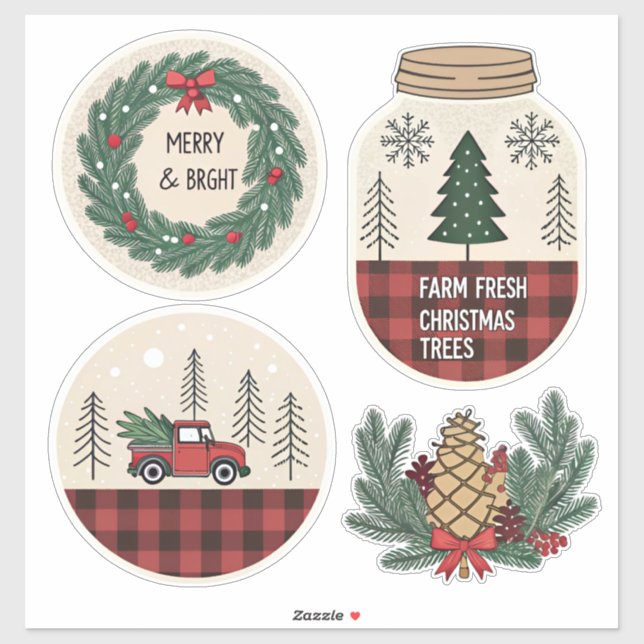 Farmhouse Christmas Sticker Set – Rustic Holiday  (Sheet)