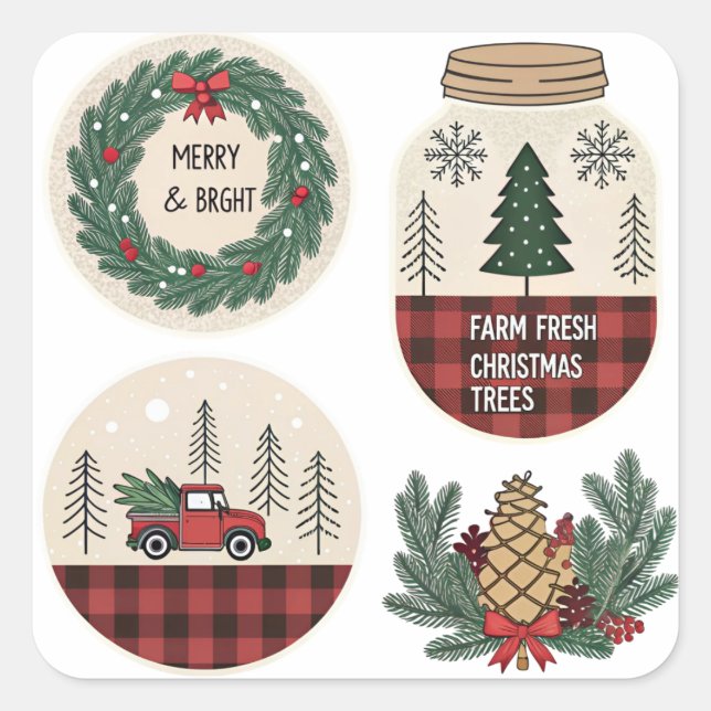 Farmhouse Christmas Sticker Set – Rustic Holiday  (Front)