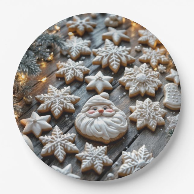 Farmhouse Christmas Sugar Cookies On Wood Paper Plate (Front)