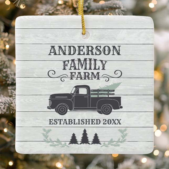 Farmhouse Christmas Tree Family Farm Personalised Ceramic Ornament (Creator Uploaded)