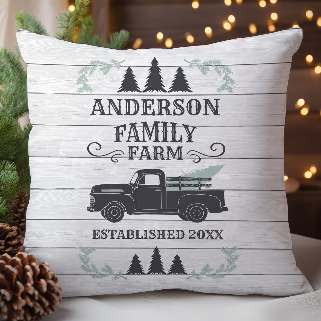Farmhouse Christmas Tree Family Farm Personalised Cushion (Creator Uploaded)