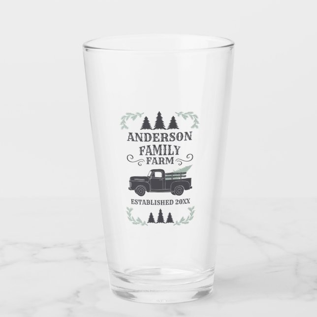 Farmhouse Christmas Tree Family Farm Personalised Glass (Front)