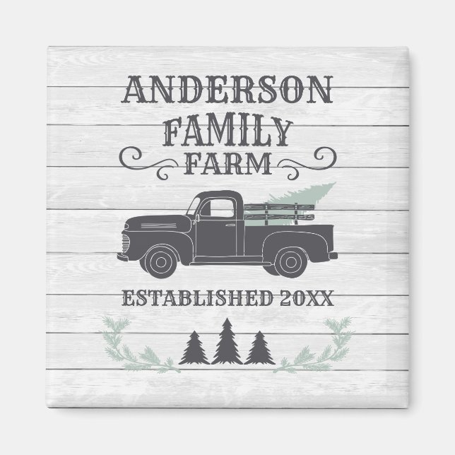 Farmhouse Christmas Tree Family Farm Personalised Magnet (Front)