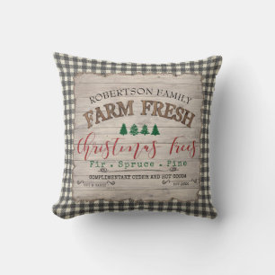 Farmhouse Christmas Tree Farm Family Rustic Wood  Cushion